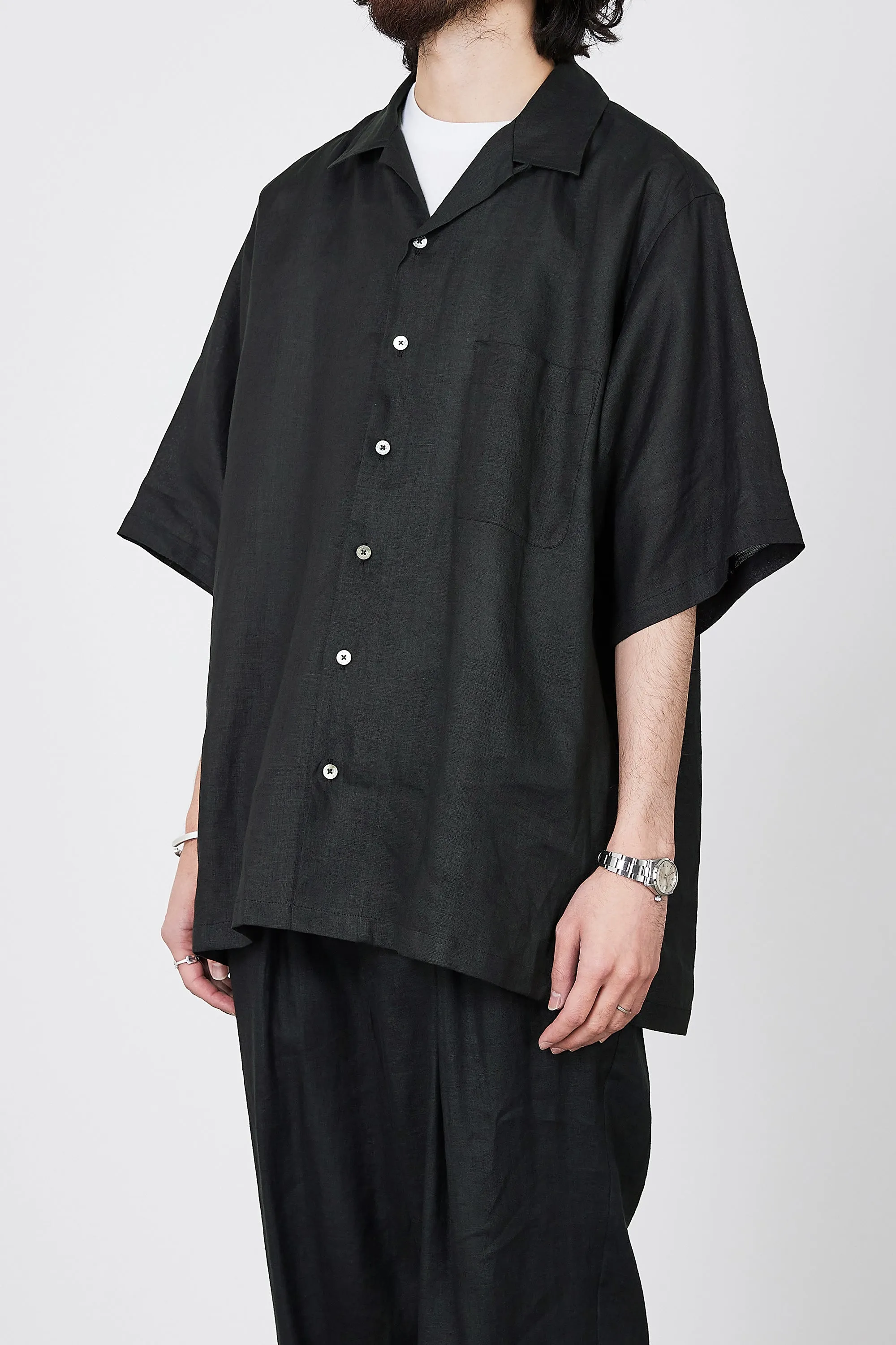 A23B-07SH01B HEMP SHIRTING OPEN COLLAR S/S SHIRT