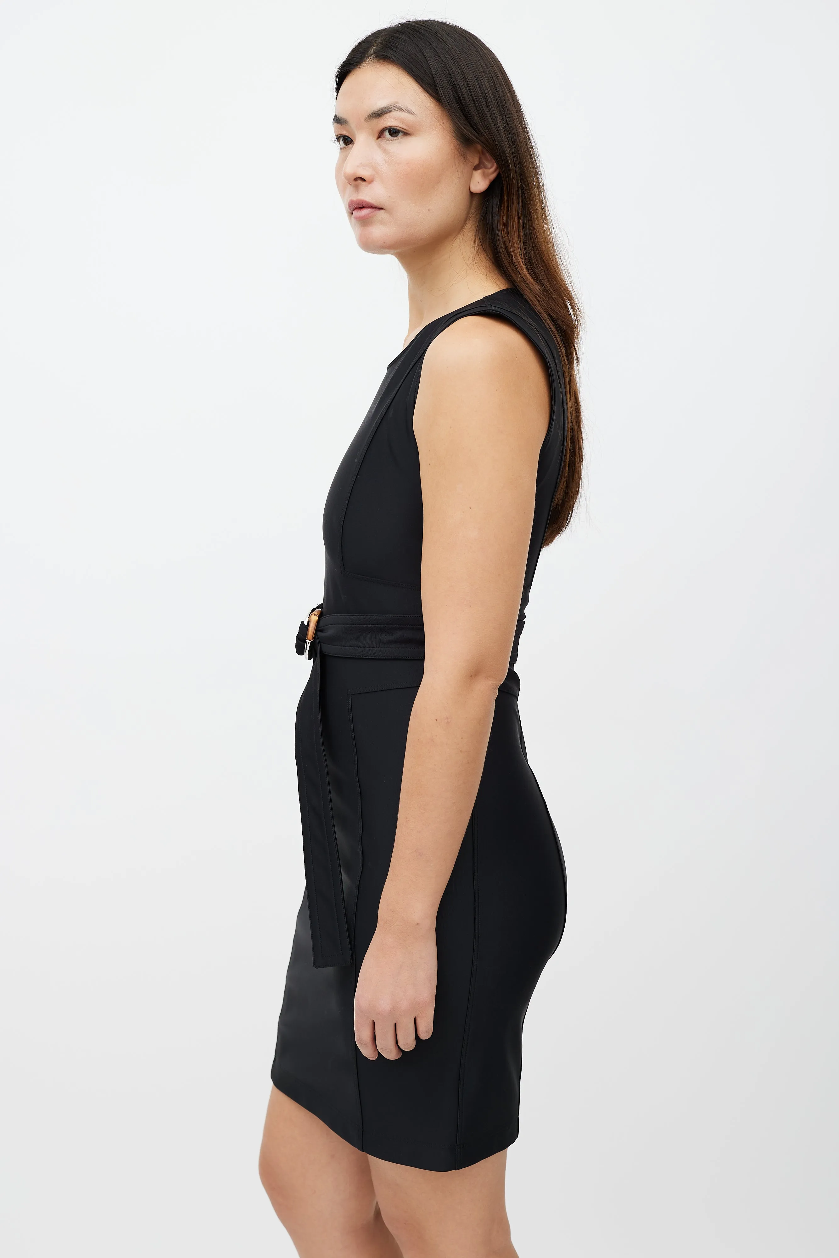 Black Sleeveless Belted Dress
