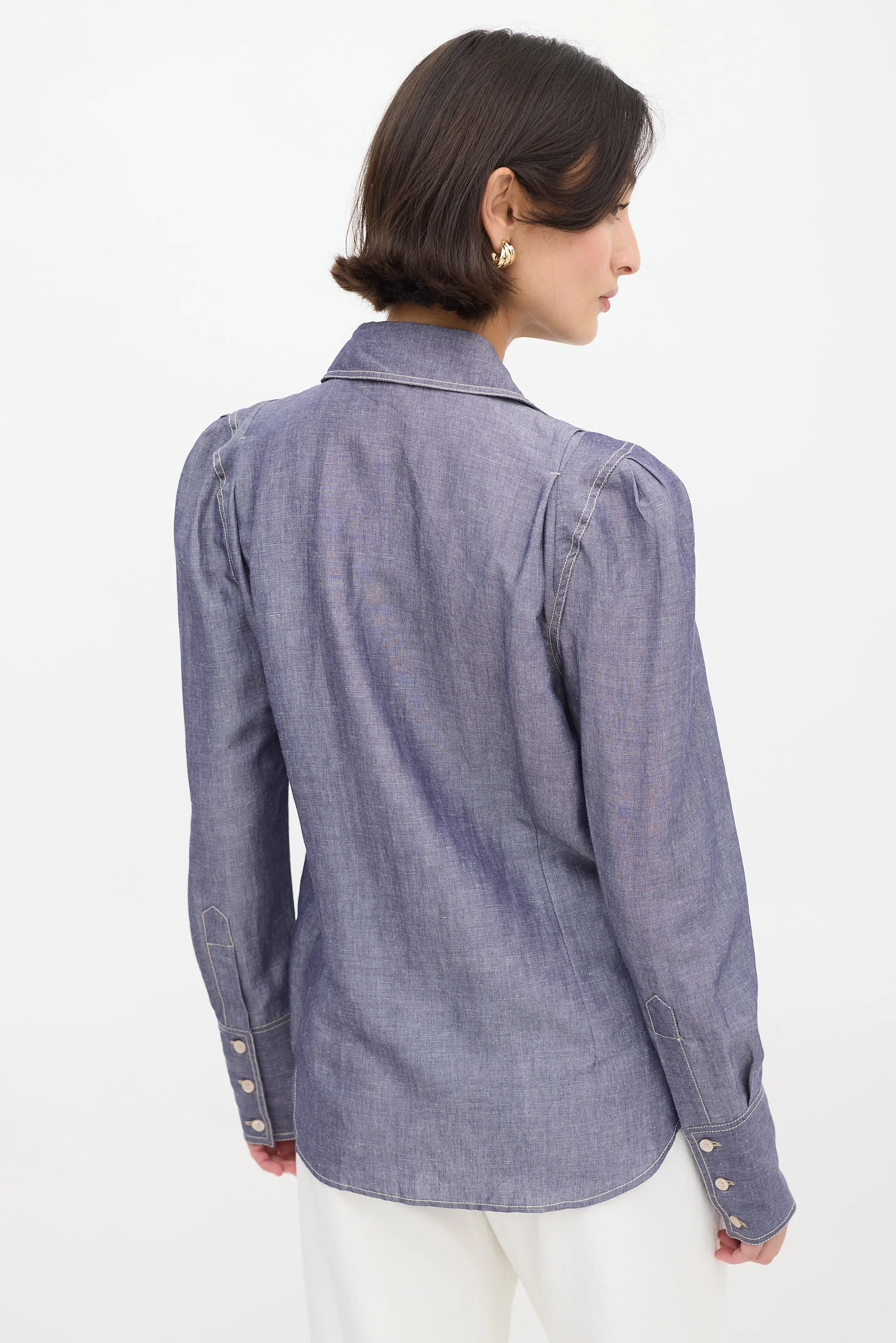 Blue Two Pocket Puff Sleeve Shirt