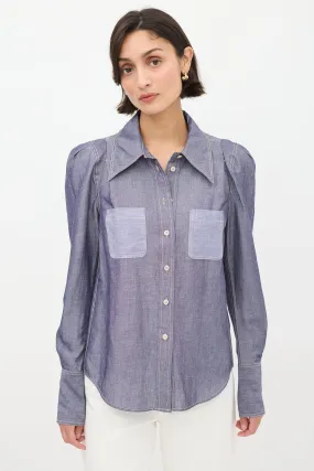 Blue Two Pocket Puff Sleeve Shirt