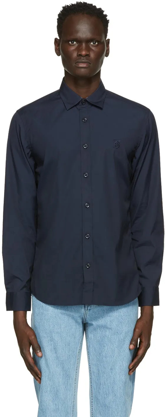 Burberry Navy Monogram Motif Slim Fit Shirt