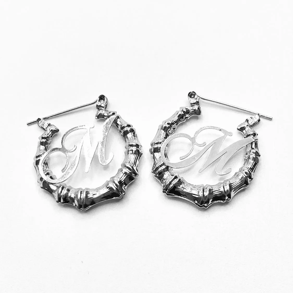 Earring Hoop Bamboo Initial Small Silver