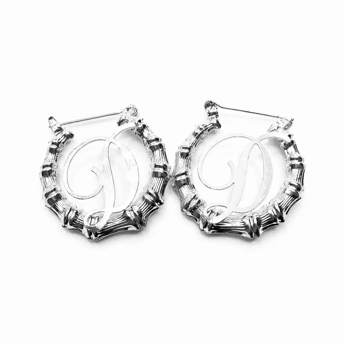 Earring Hoop Bamboo Initial Small Silver