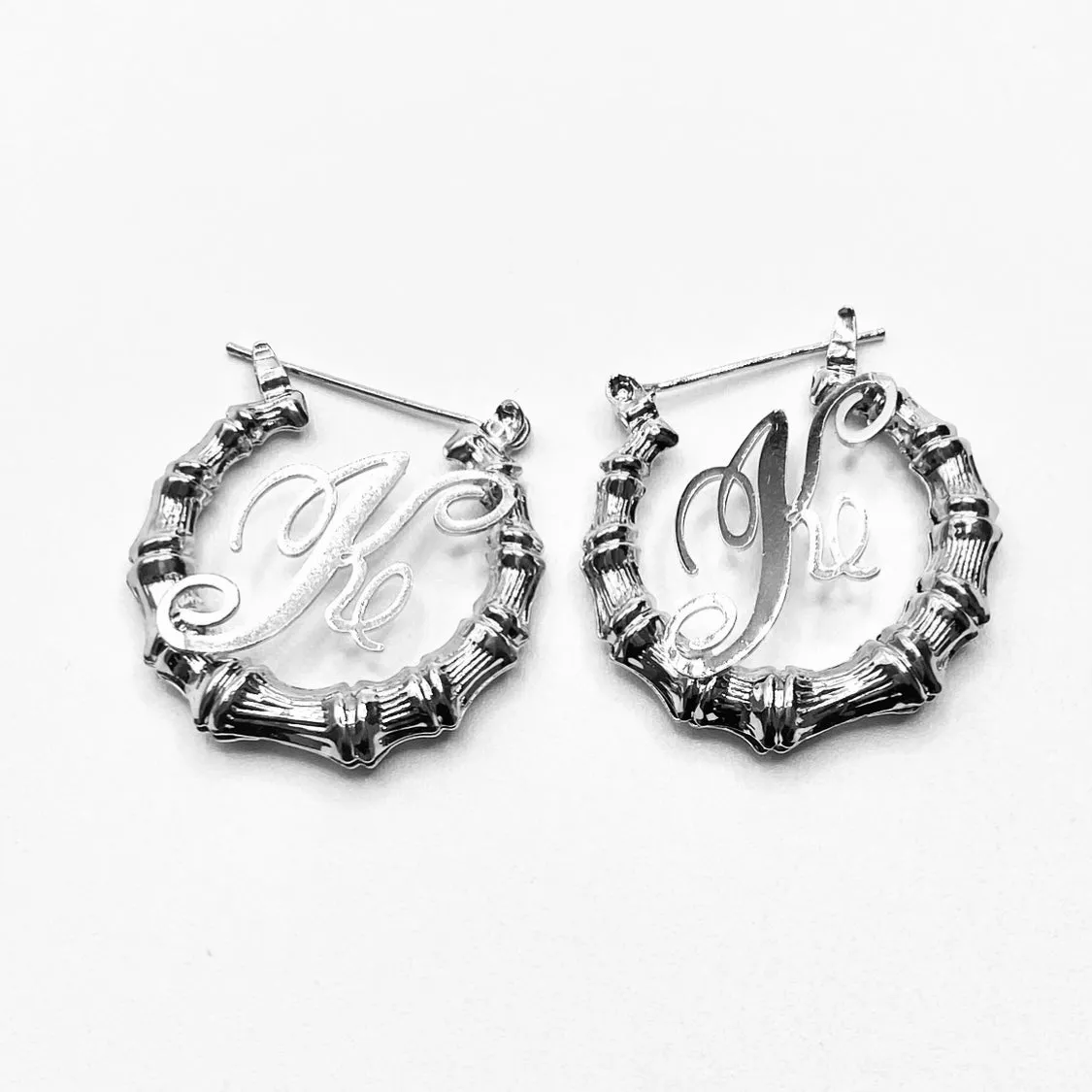 Earring Hoop Bamboo Initial Small Silver