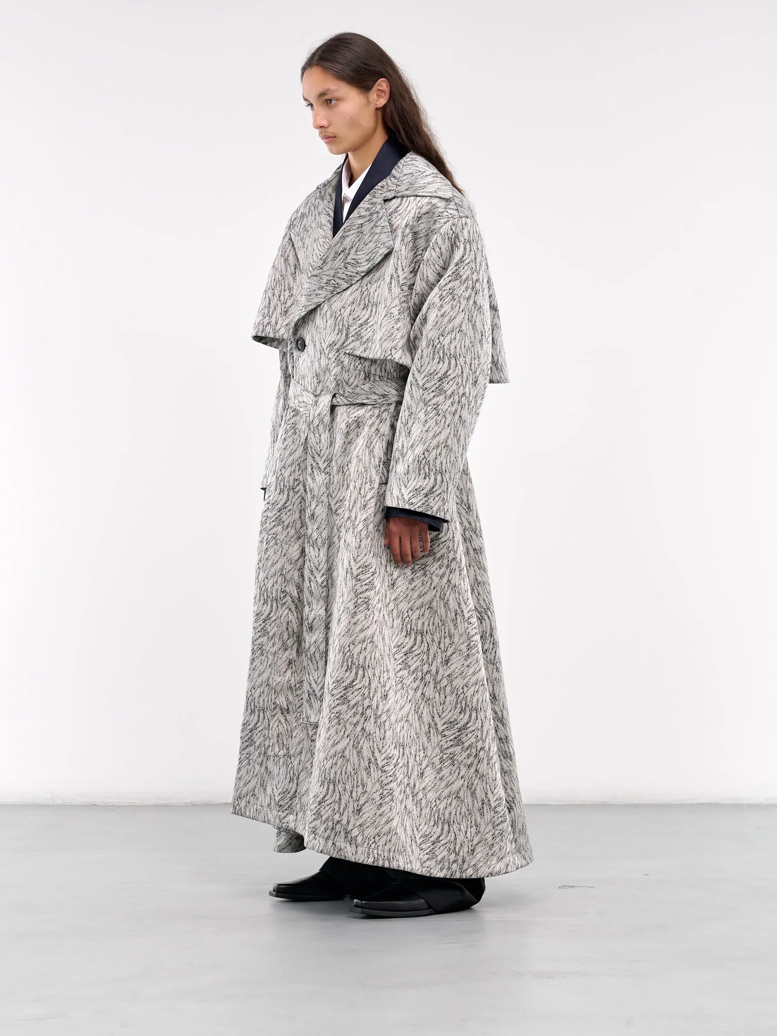 Fur Jacquard Trench Cape (0189-T727-SILVER-FOX)