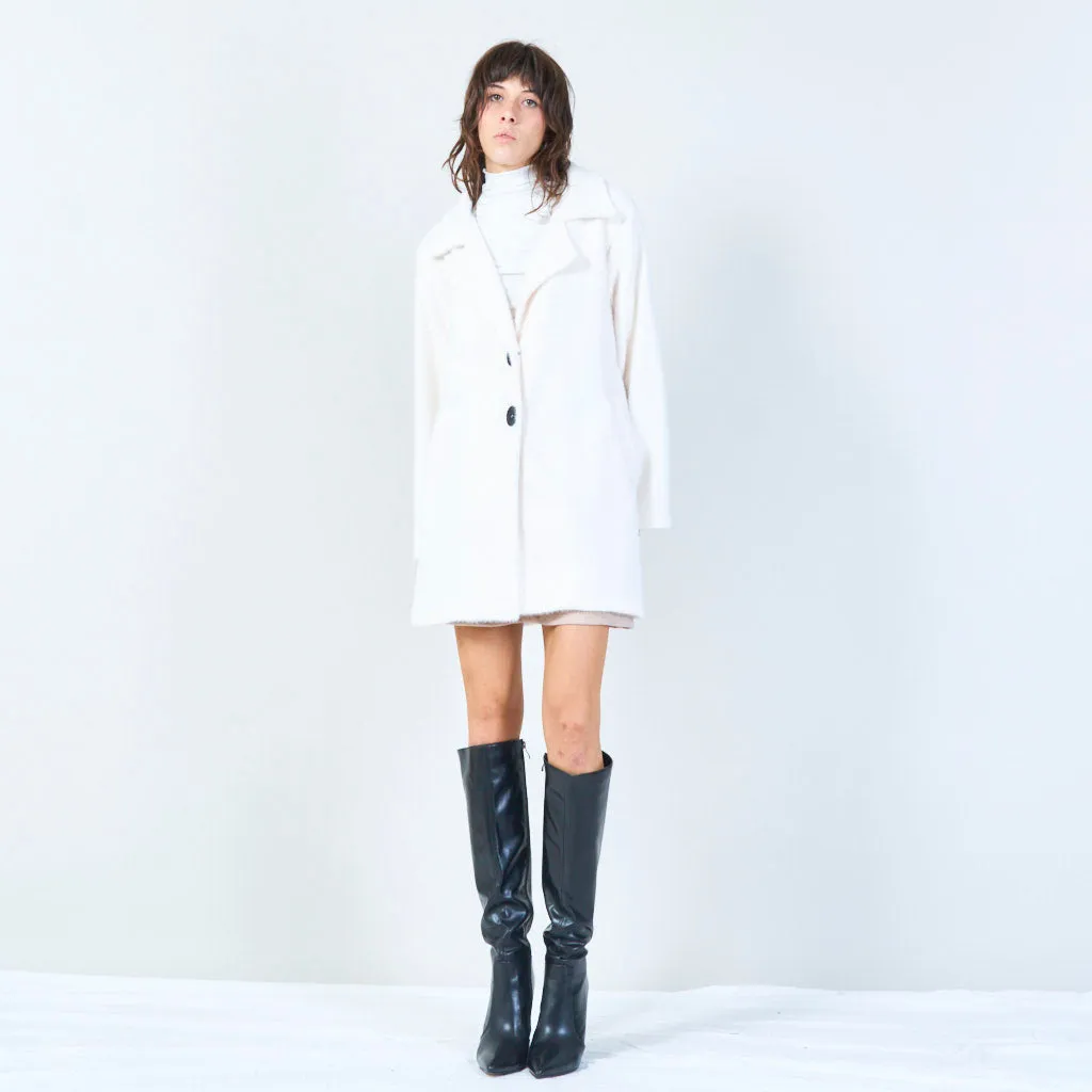 Fuzzy buttoned coat with collar wholesale