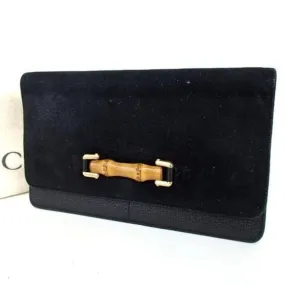 GUCCI Black Leather Suede w Bamboo Belt Loop Bag