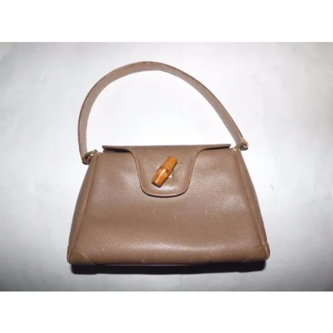 Gucci Daily Top Handle W Bamboo Clasp Brown Leather Shoulder Bag