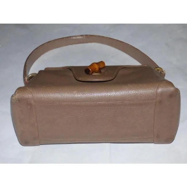 Gucci Daily Top Handle W Bamboo Clasp Brown Leather Shoulder Bag