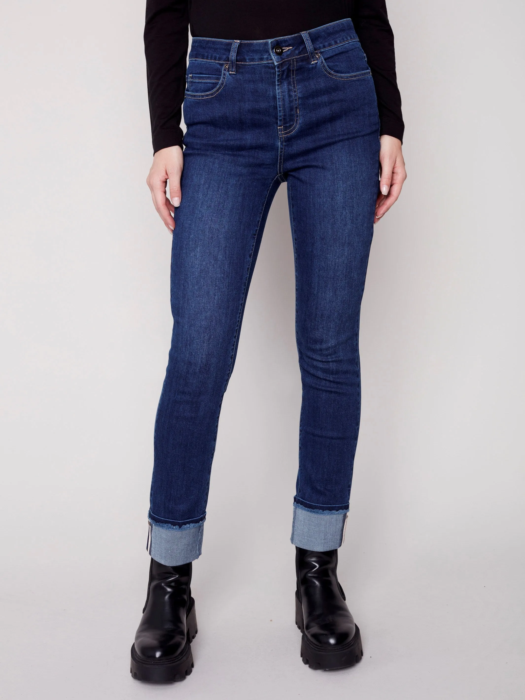Jeans with Folded Hem - Indigo