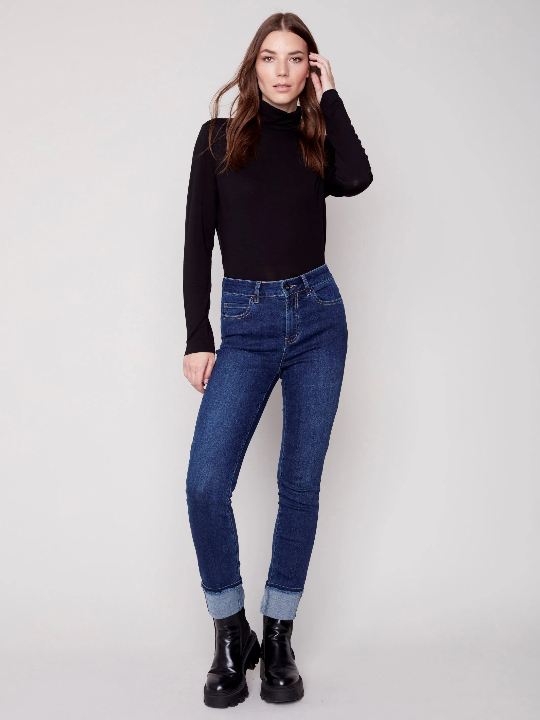 Jeans with Folded Hem - Indigo