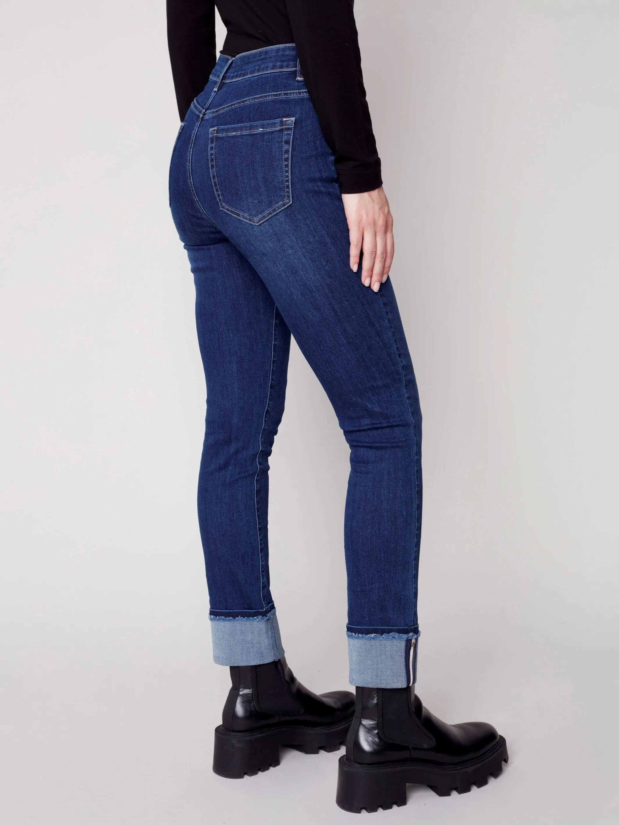 Jeans with Folded Hem - Indigo