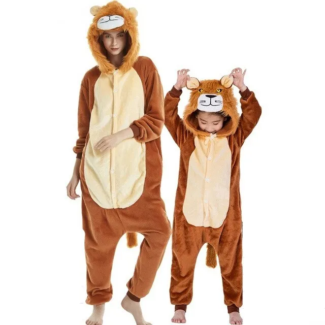 Jumping Tiger Long Sleeve Onesie Men Women Flannel Warm Panda Pajamas onepiece Adult Animal Pajamas Cute Cartoon Onesies