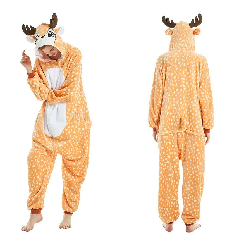 Jumping Tiger Long Sleeve Onesie Men Women Flannel Warm Panda Pajamas onepiece Adult Animal Pajamas Cute Cartoon Onesies