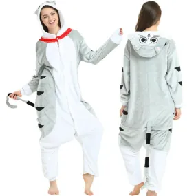 Kigurumi Cheese Cat Onesies Flannel Winter Cartoon Footed Animal Adult Pajamas Family Party Cosplay Costumes Best Gift