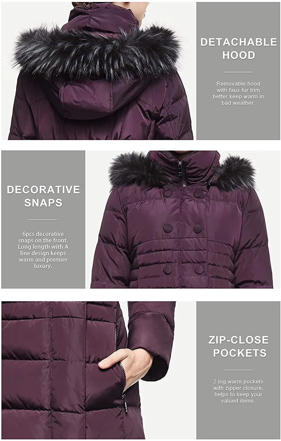 Orolay Women  Down puffer jacket with Hood Fur Long Puffer Coat