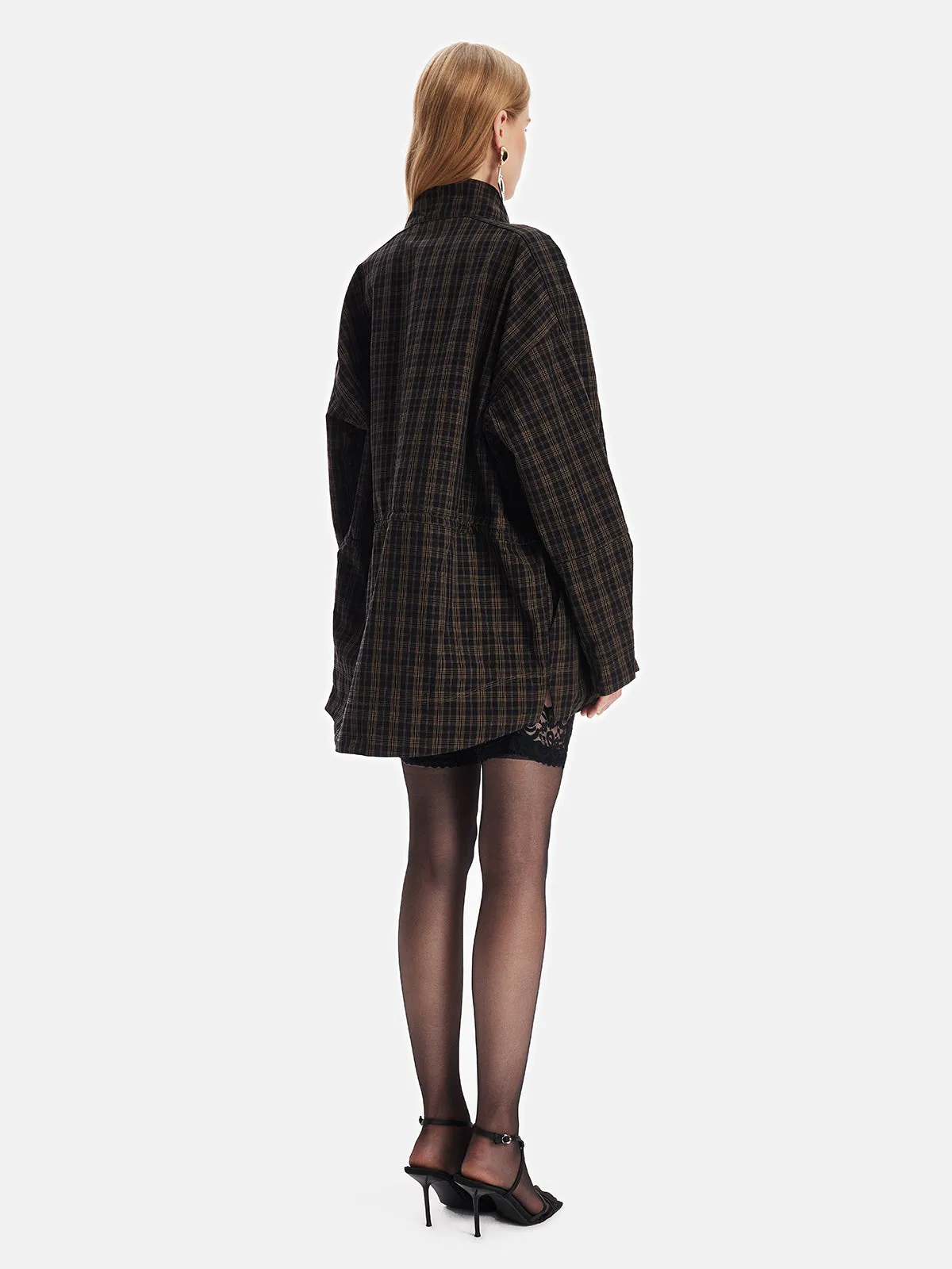 Plaid Structured Waist Jacket