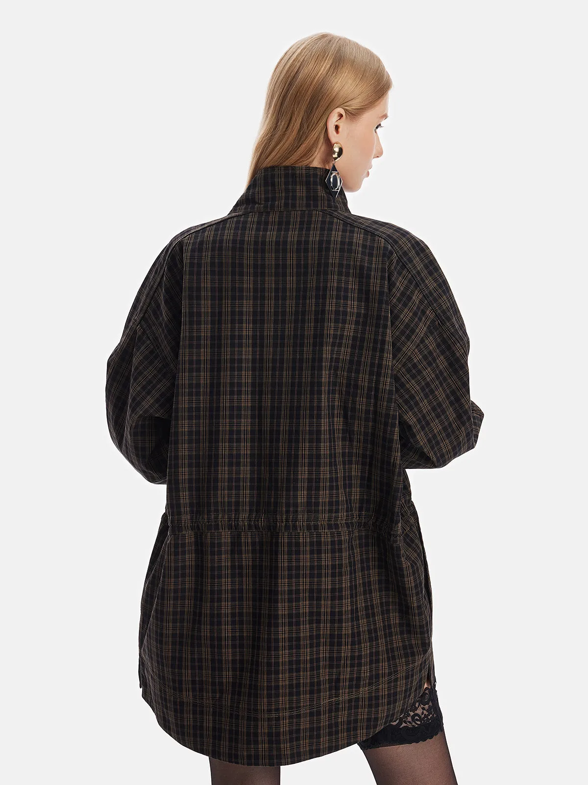 Plaid Structured Waist Jacket
