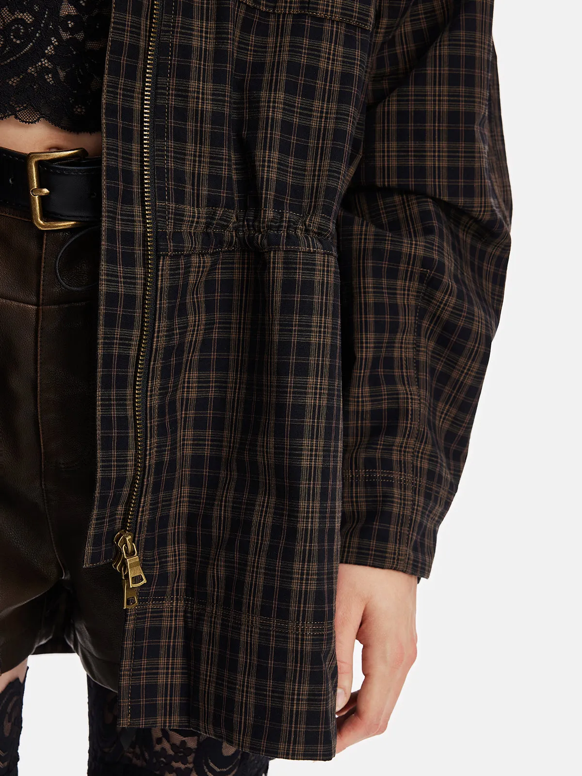 Plaid Structured Waist Jacket