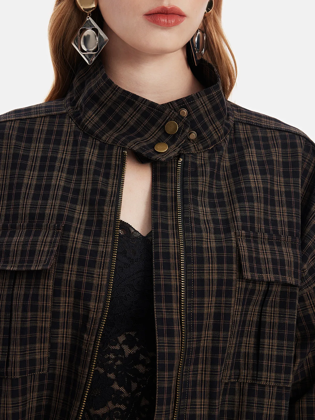 Plaid Structured Waist Jacket