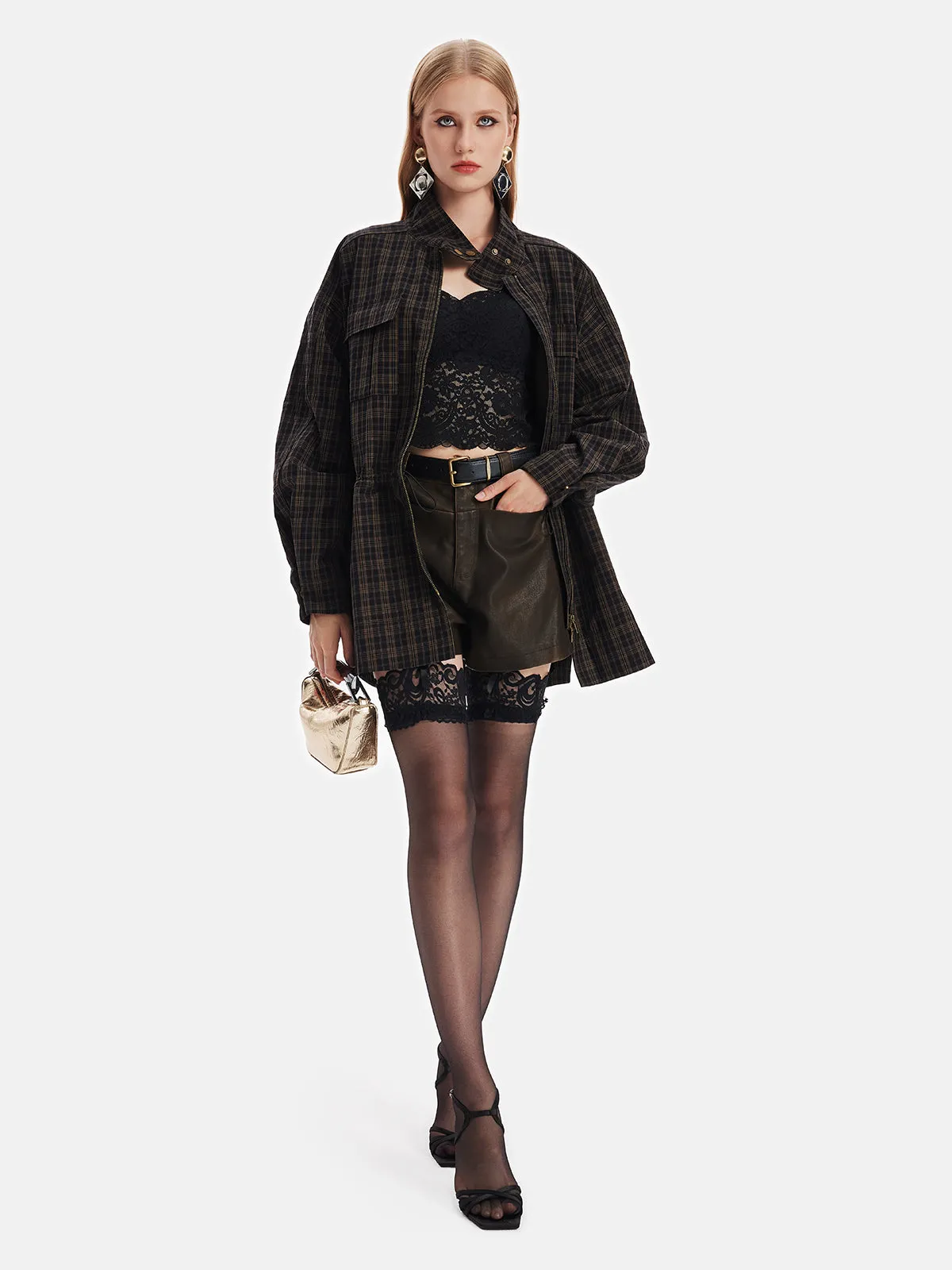 Plaid Structured Waist Jacket