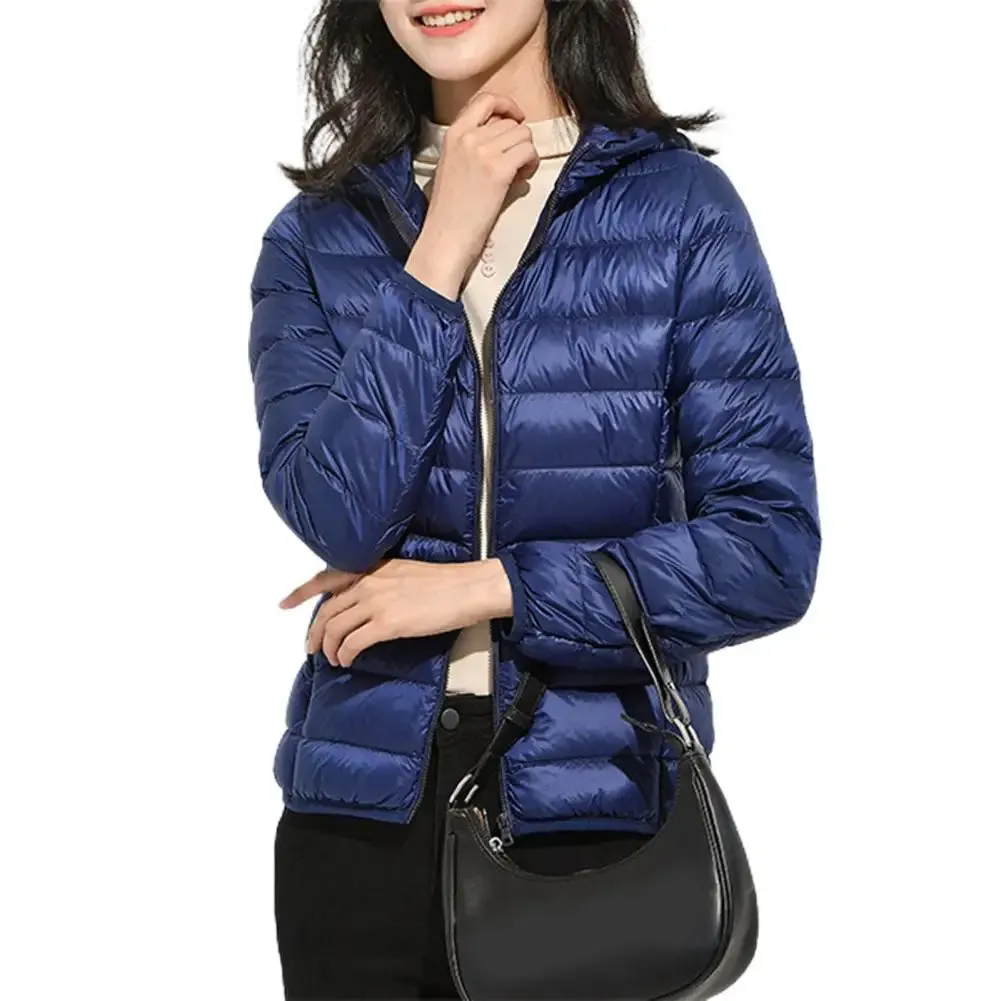 Ultra Lightweight Women’s Hooded Puffer Coat - Stylish Solid Color Jacket with Pockets for Winter Warmth & Comfort