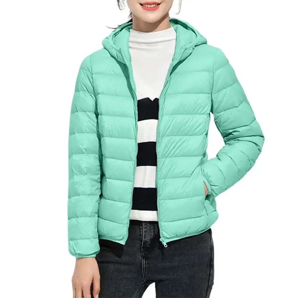 Ultra Lightweight Women’s Hooded Puffer Coat - Stylish Solid Color Jacket with Pockets for Winter Warmth & Comfort