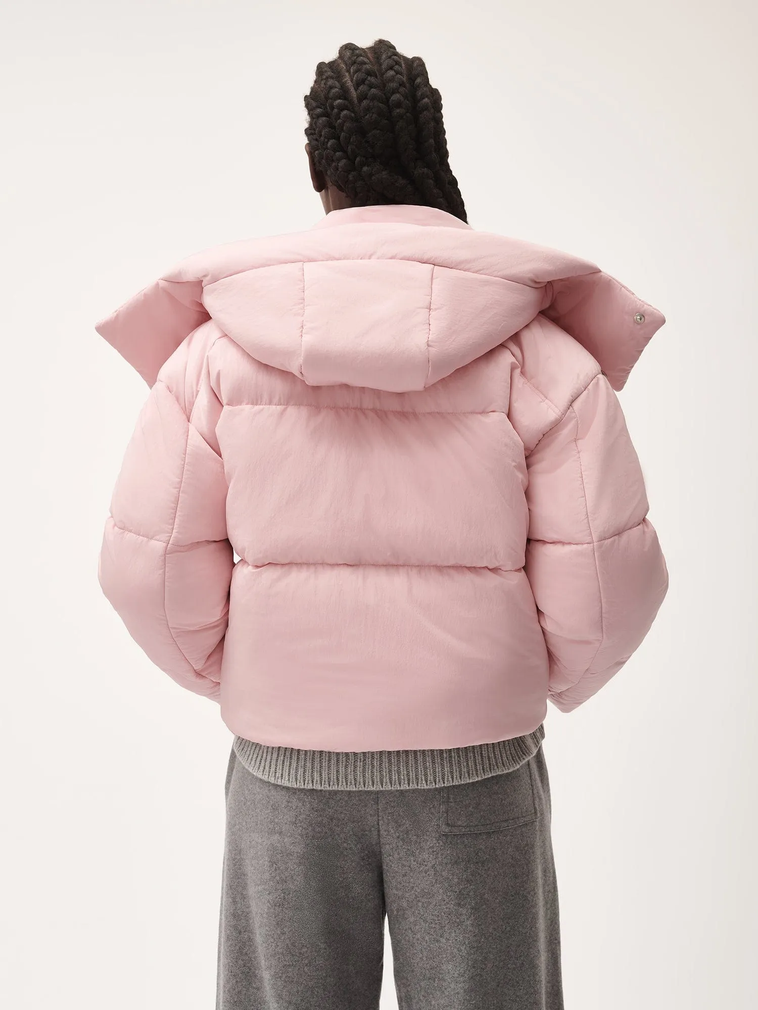Women’s Flower-Warmth Recycled Nylon Cropped Puffer—magnolia pink
