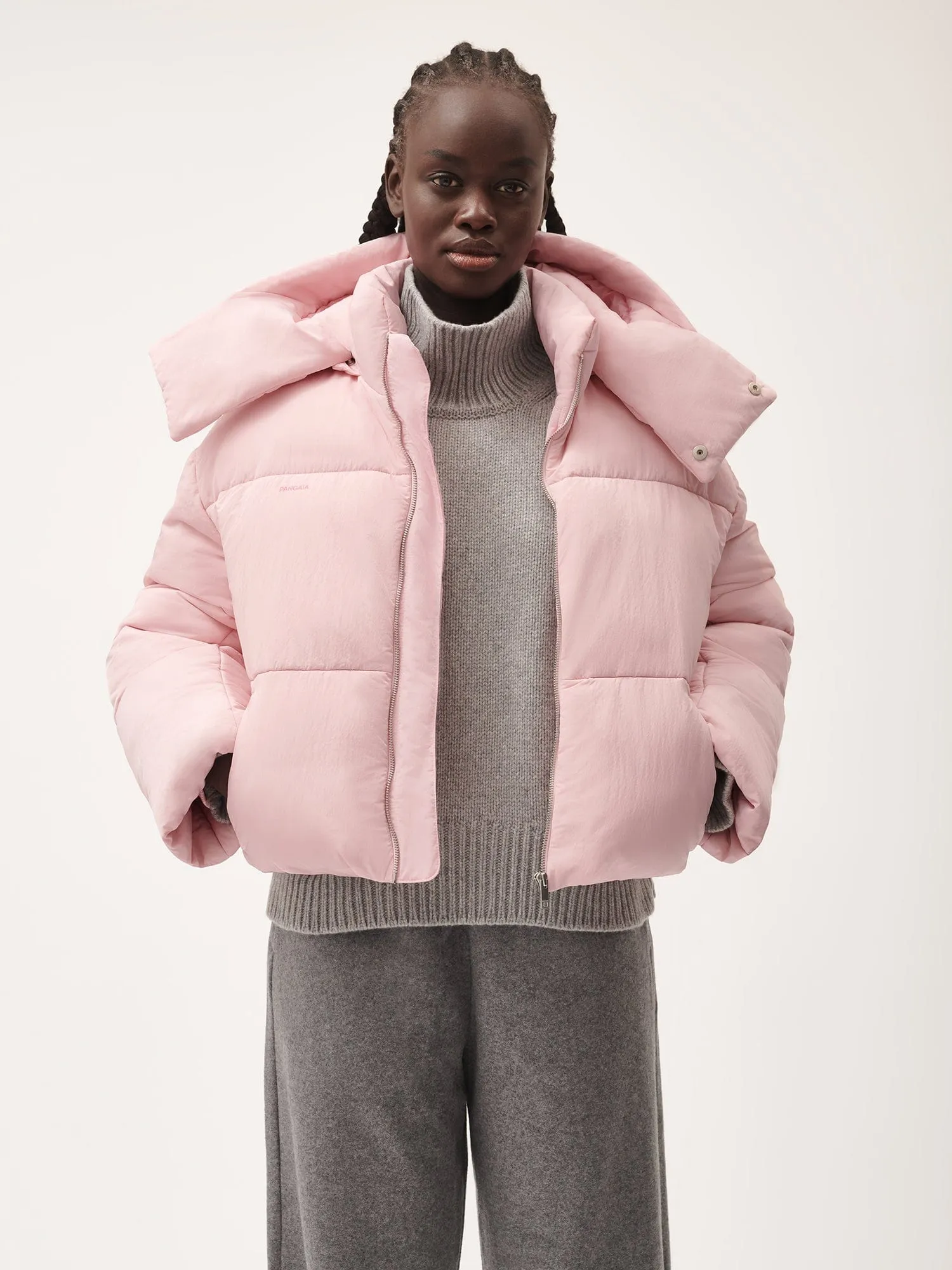 Women’s Flower-Warmth Recycled Nylon Cropped Puffer—magnolia pink