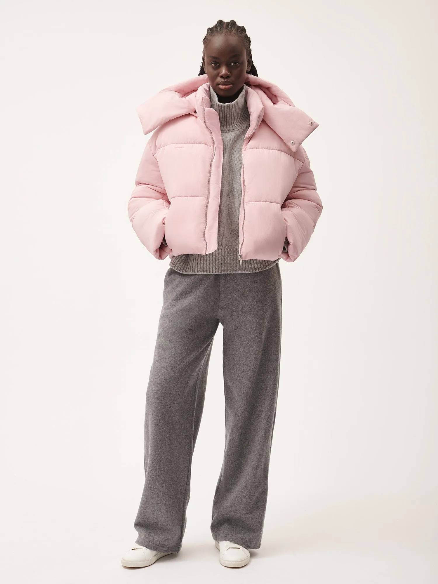 Women’s Flower-Warmth Recycled Nylon Cropped Puffer—magnolia pink